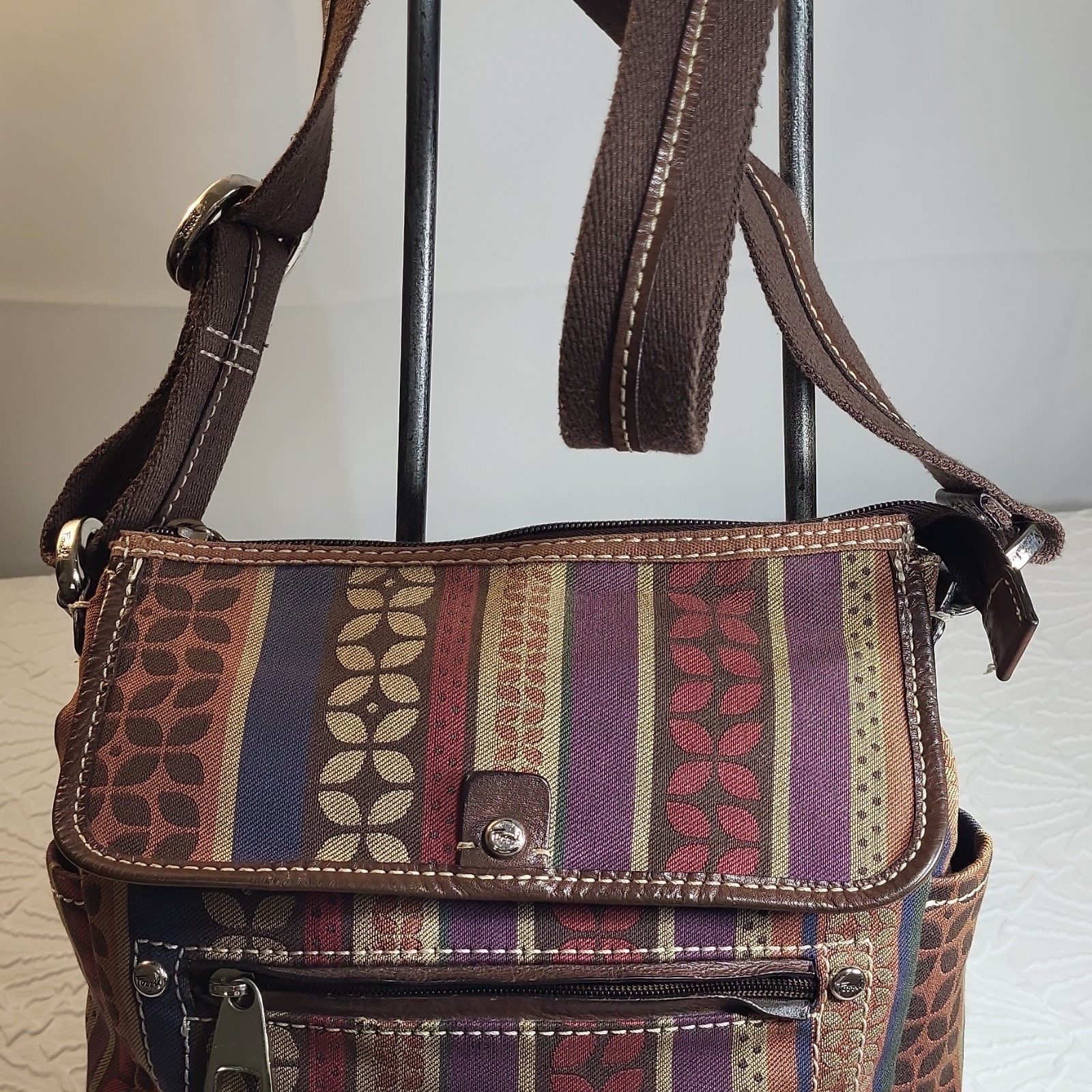 Fossil Multicolor Striped Shoulder Bag, Zipper, Patterned, Strap Accent, Key