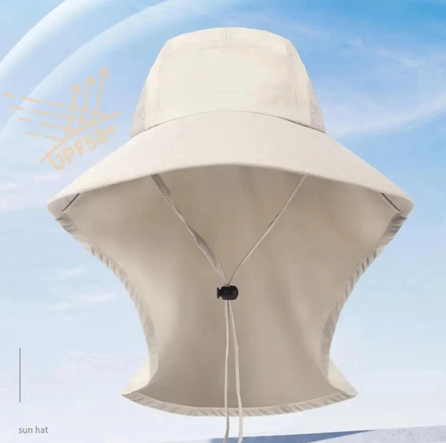 1pc Wide Brim Sun Hat with Neck Flap 50+ UPF Protection Outdoor Safari Cap – NEW
