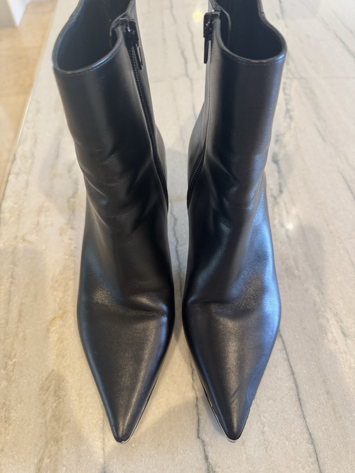 Celine Black Leather Ankle Bootie Pointed Toe Zip Stiletto Women’s US 7 EU 37