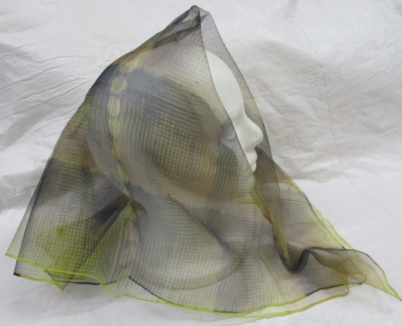 Vintage Ladies Twinkle Sheer Scarf – Black, Brown, Yellow – 25″ x 26″ – Japan