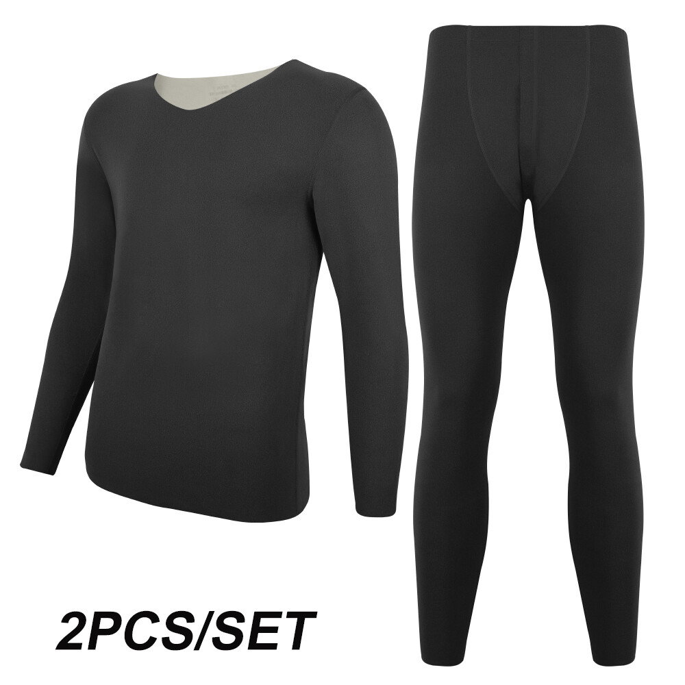 Mens Fleece Lined Thermal Underwear Set Long Johns Top Pants T Shirt Winter Warm
