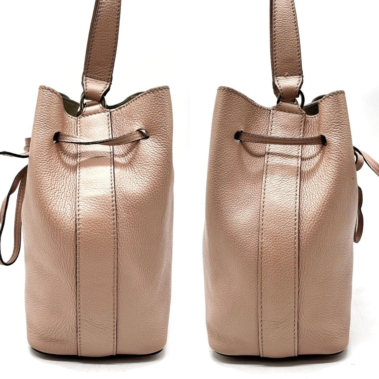 Good Condition FURLA Costanza Drawstring Shoulder Bag Pouch Gold Hardware Leathe