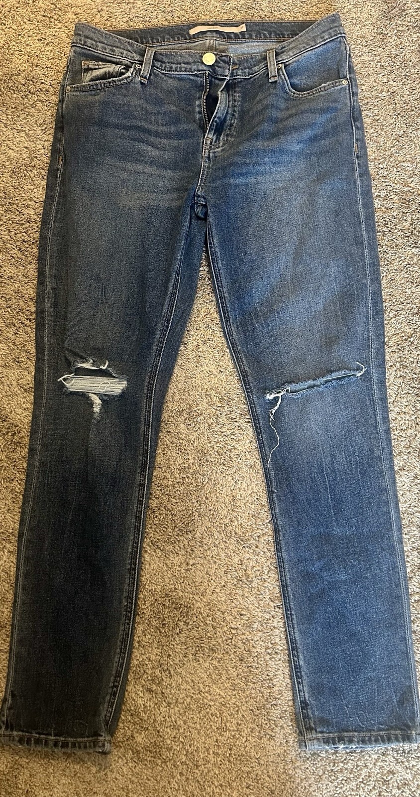 Hudson Women’s Dark Wash Blue Denim Straight Jeans Distressed 5-Pocket
