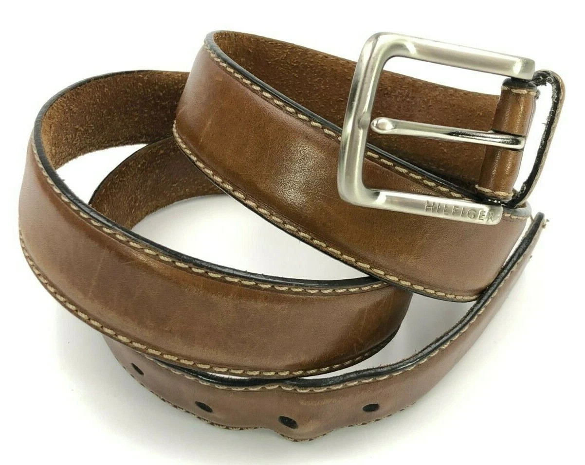 Tommy Hilfiger 43-47″ Brown Leather Belt & Buckle 1-3/8″ Thick