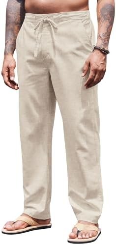 Coofandy Pants Soft Solid Mens Casual Elastic Waist Drawstring Yoga Beach