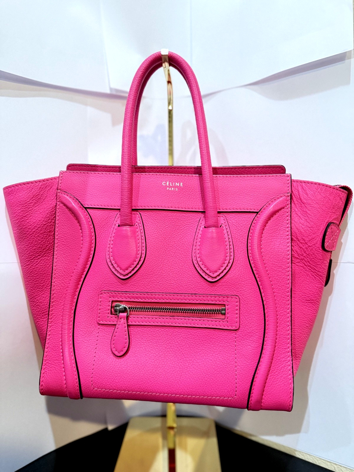 Celine Micro Luggage Tote Bag Pink Drummed Leather Top Handle (small phantom)