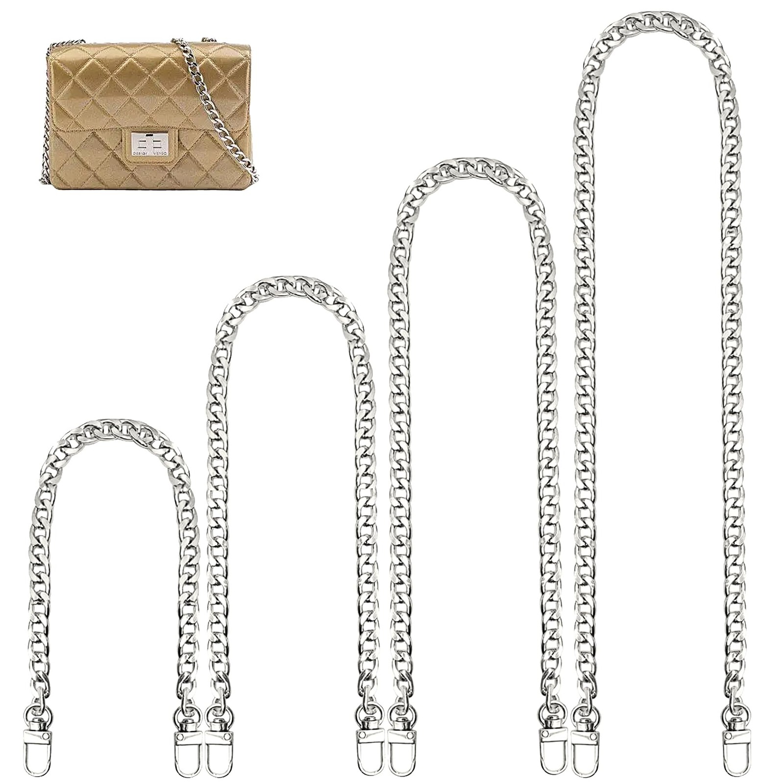4 Sizes Flat Purse Chain Strap Cross Body Replacement Strap with Mental Buckl…