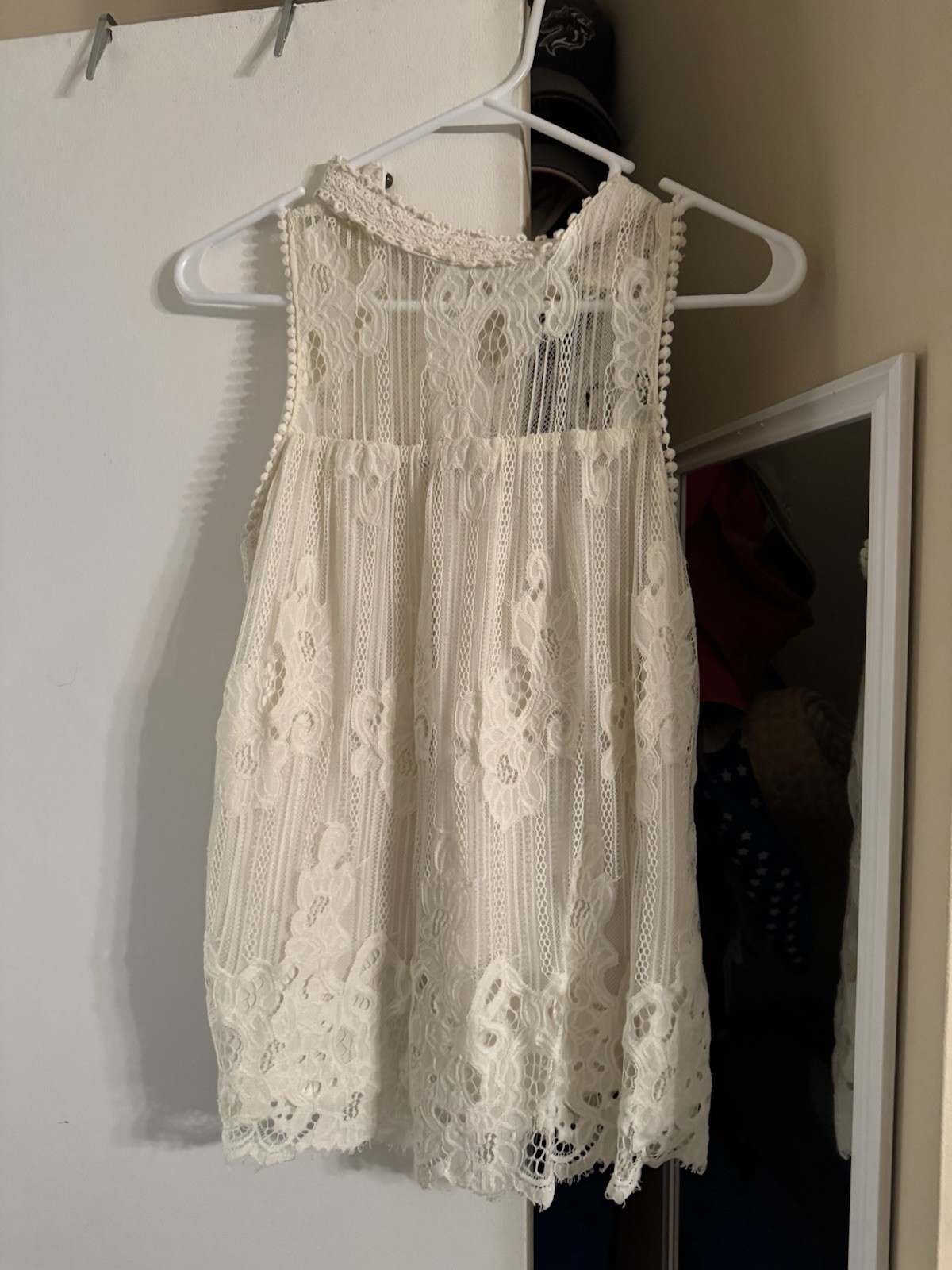 Xhilaration Women’s White Floral Lace A-Line Short Dress XS Round Neck Button
