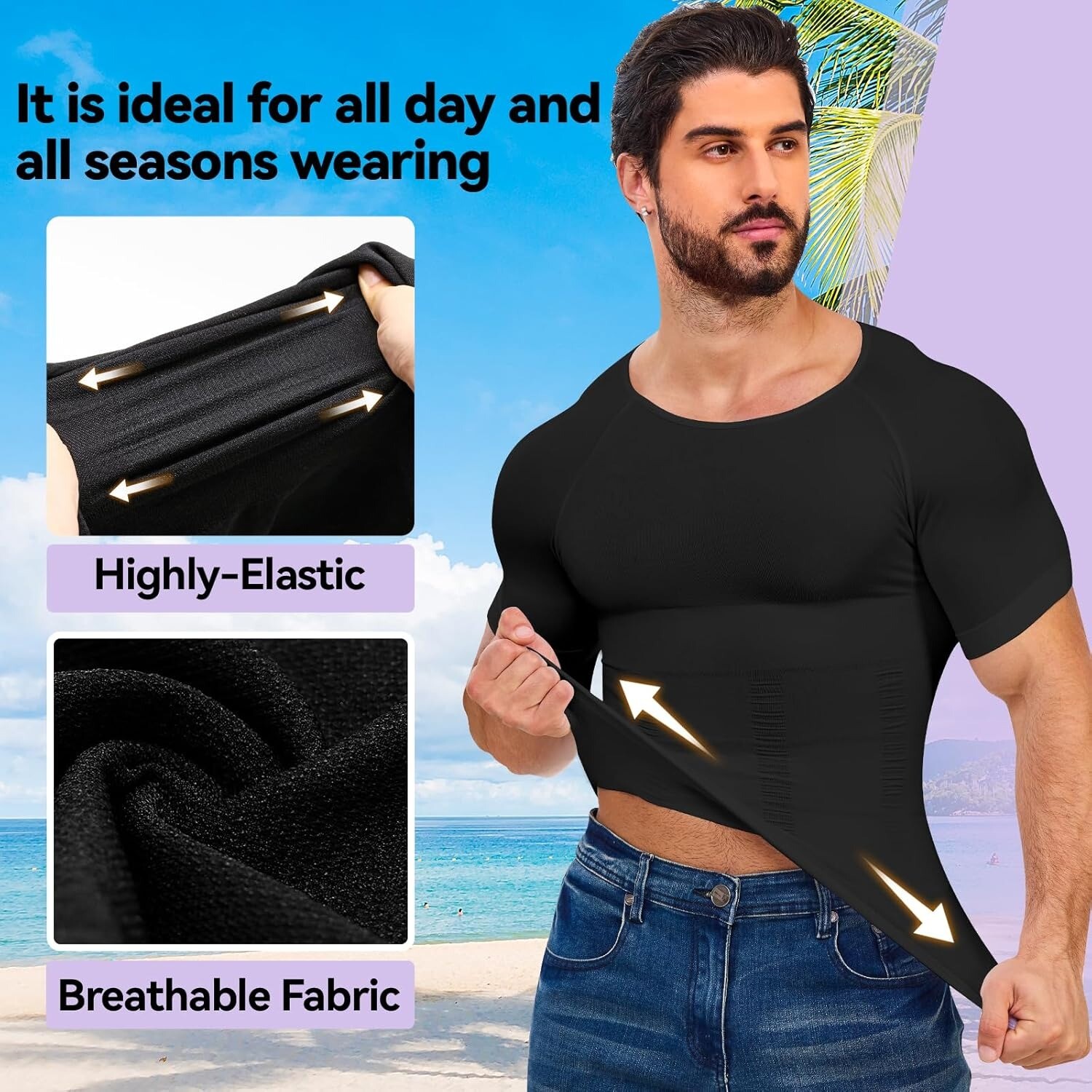 Mens Compression Shirt Body Shaper Slimming Gynecomastia Tummy Control Shapewear