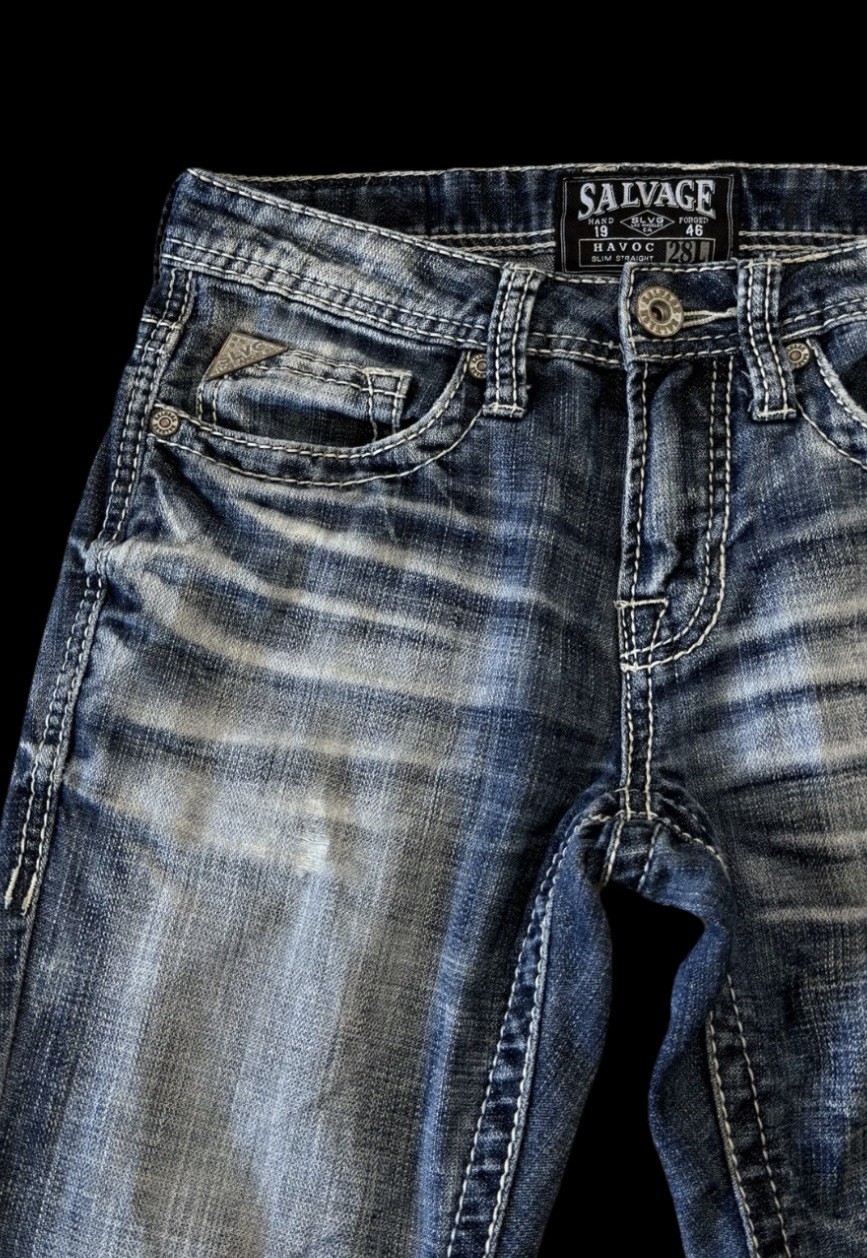 Salvage HAVOC Slim Straight Stretch Buckle Jeans ~ Men’s Size 28 x 32