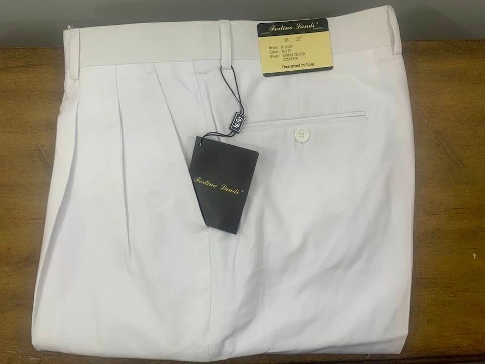 🔥 🔥🔥 NEW Fortino Landi White Dress Pants Double Pleat Cuffed Slacks