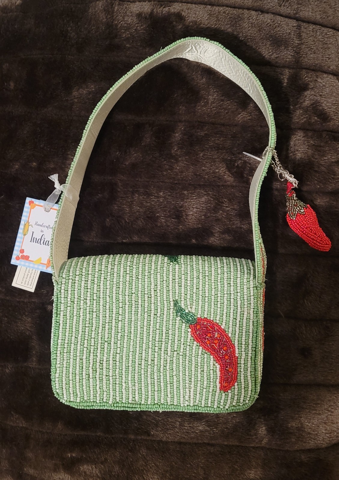 Handmade In India Beaded Chili Pepper Shoulder Bag w/ Charm