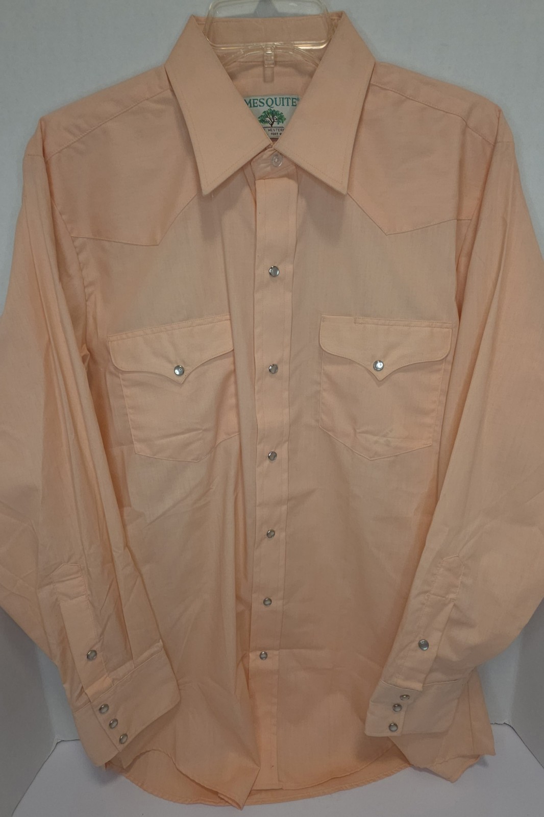 Vintage 90s NEW Mesquite Mens Peach Western Cowboy Snap Shirt 16-33 Made in USA