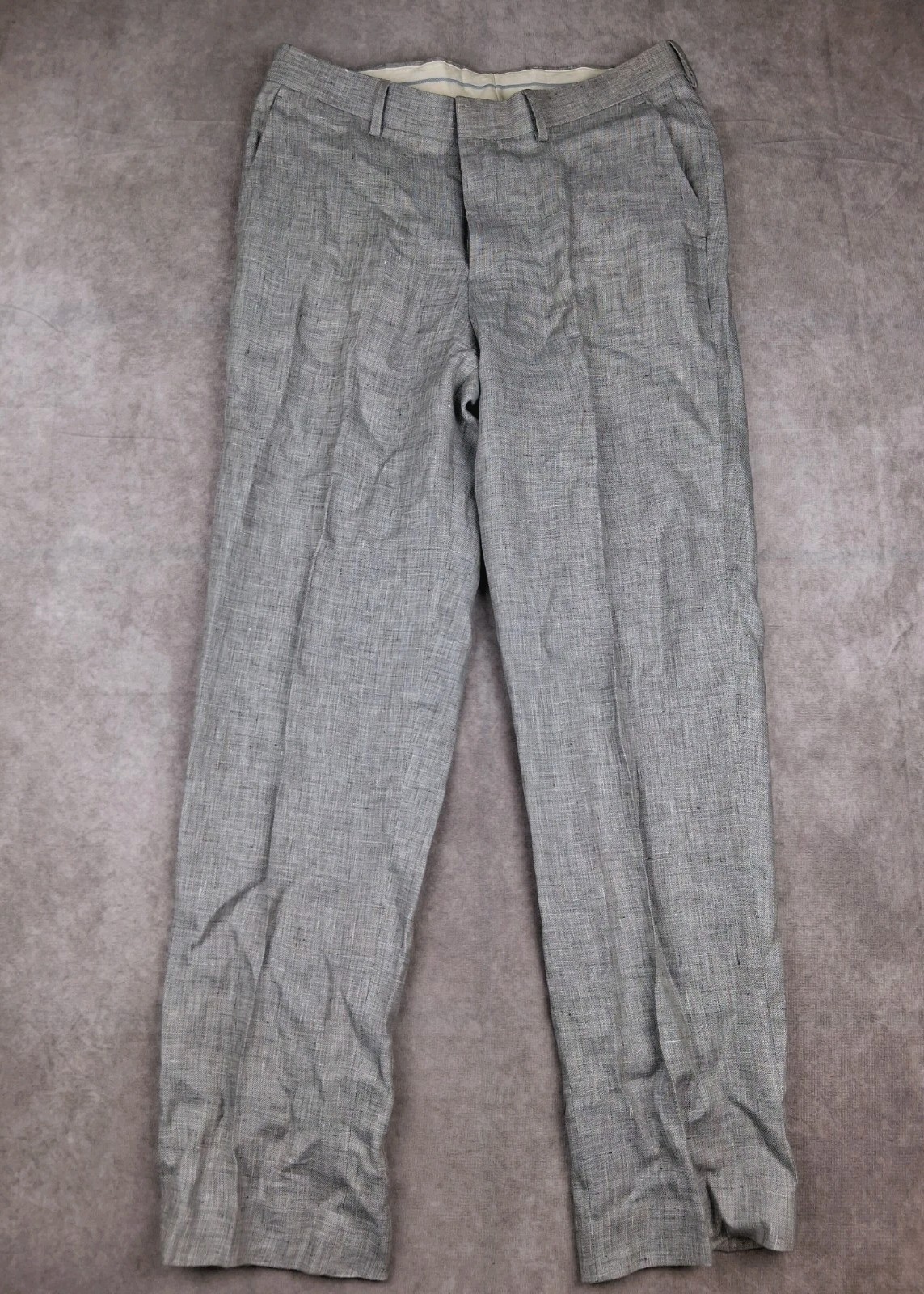 Murano Baird Mcnutt Linen Pants Men 32×32 Fit Gray Flat Front Slim Fit Trousers*