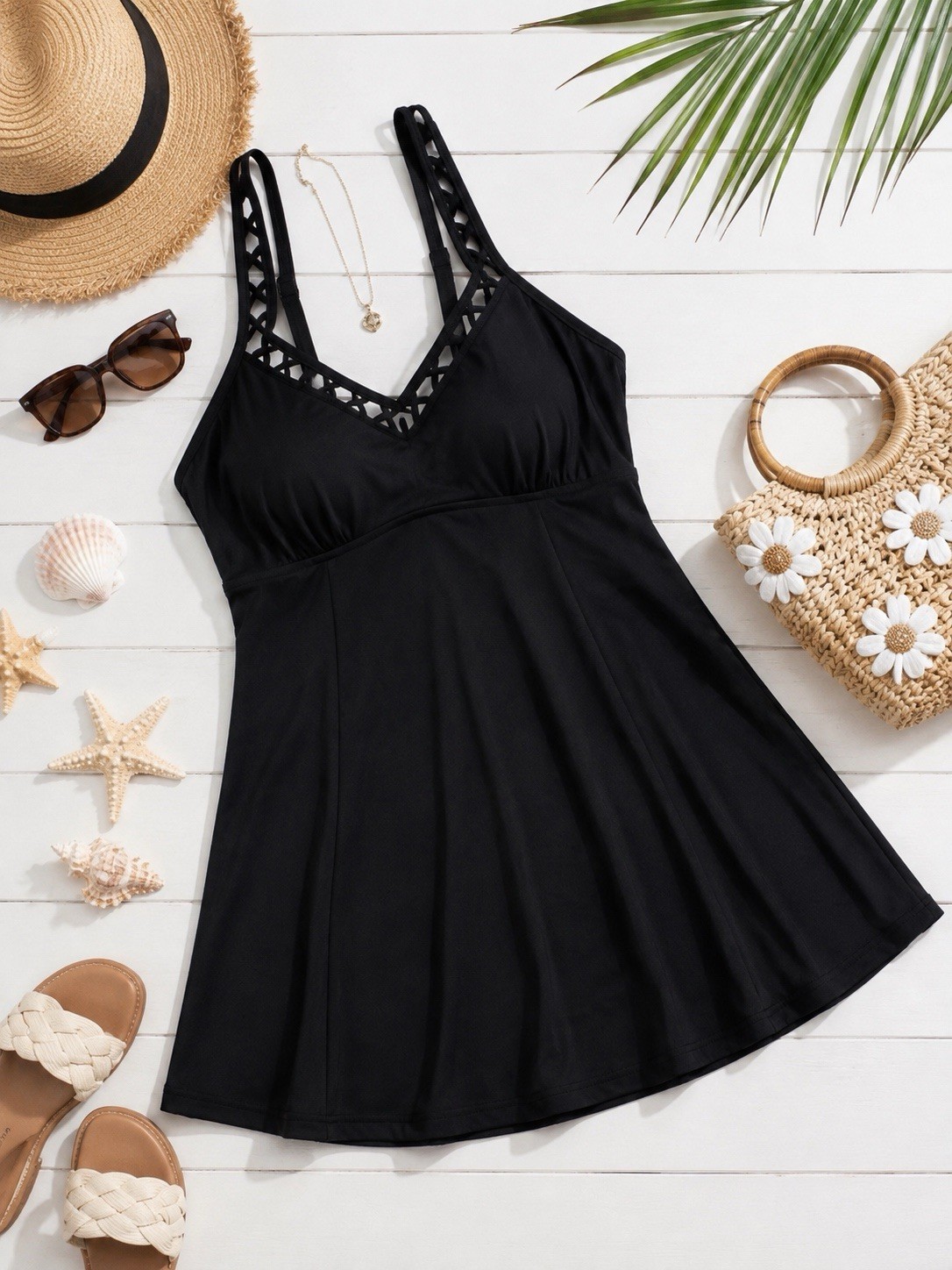 Swimsuits For All Black Cut Out One Piece Swim Dress Size 12