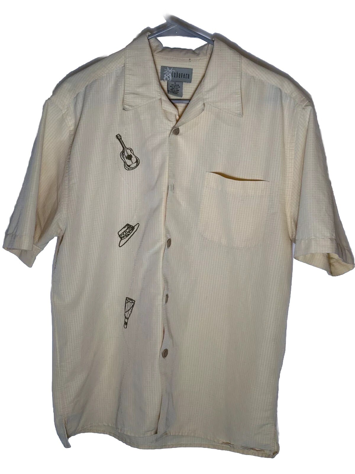 Cubavera Mens Shirt S Yellow Short Sleeve