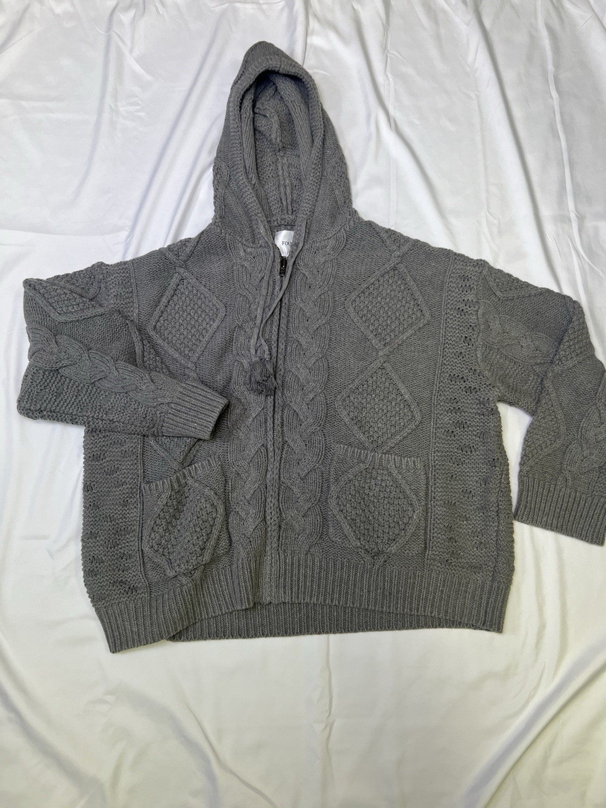 Found Zip Up Cable Knit Hoodie NWT gray sz XL unisex (relaxed fit)