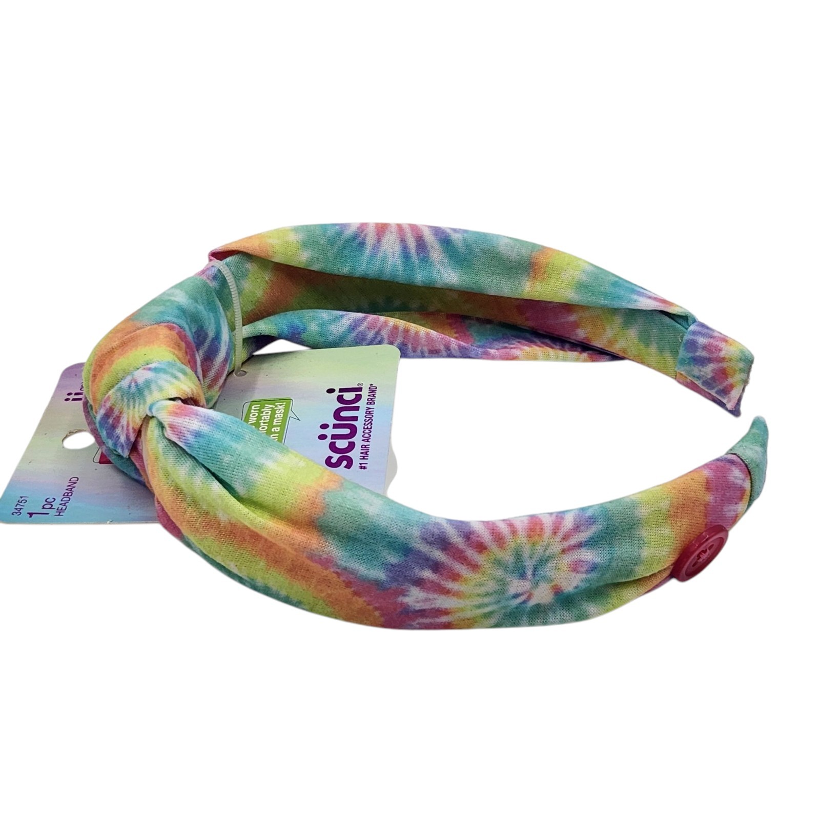 Scunci U Got This Headband with Buttons for Mask 3 Pcs Multicolor Tie Dye Set