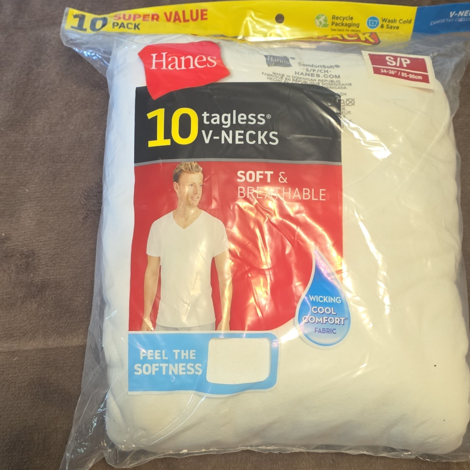 Hanes Men’s Tagless Breathable V-Neck Cotton Jersey Undershirts 10pk S White