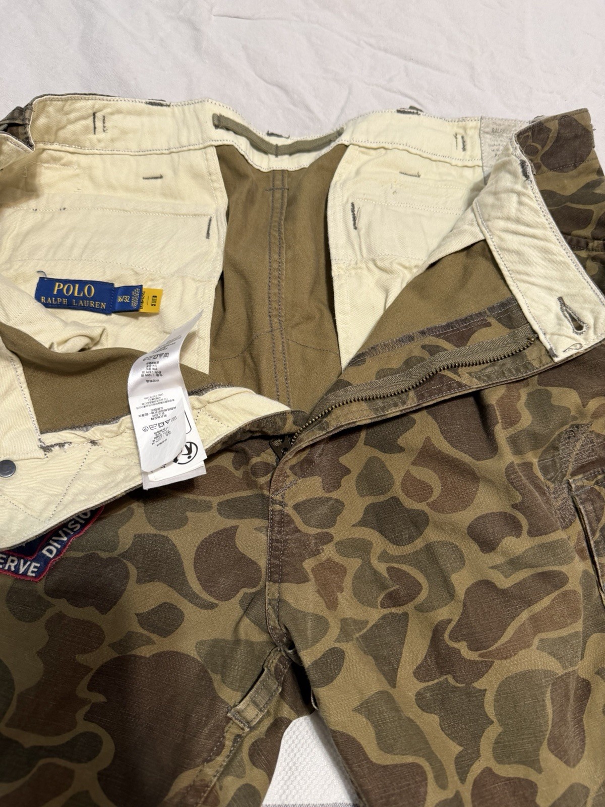 Polo Ralph Lauren Camo Cargo Pants 36×32 Mens Patchwork Utility Military Voyager