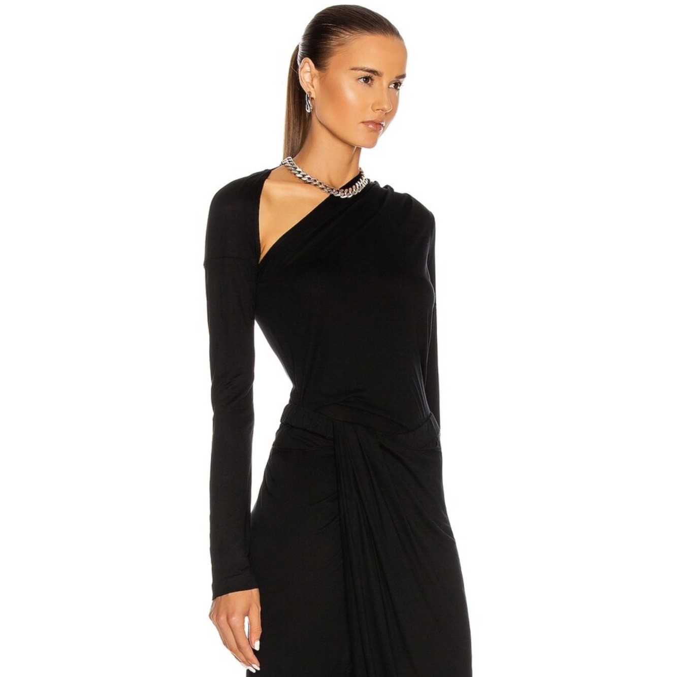Helmut Lang Asymmetric Long Sleeve Jersey Top Black Size L