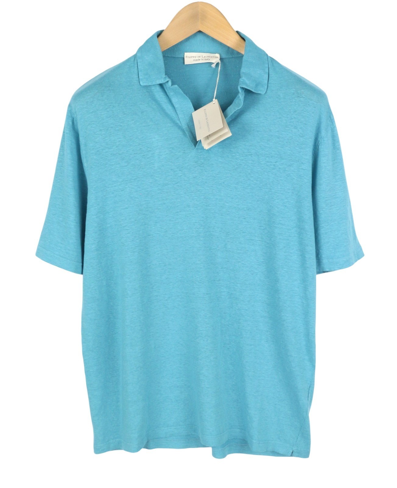 FILIPPO DE LAURENTIIS Skipper Men Polos IT52 L Blue Linen Blend Short Sleeved *
