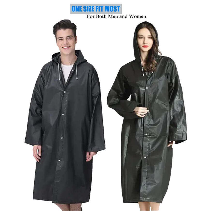 Men Waterproof Long Raincoat Black Hooded Trench Jacket Outdoor Hiking Rain Coat
