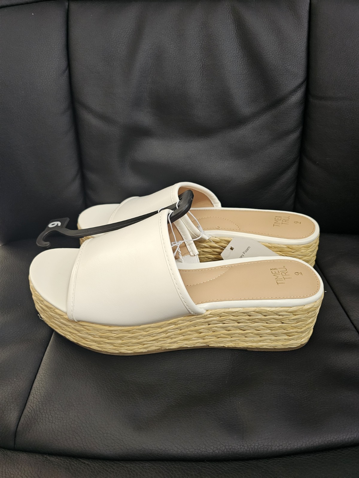 Time and Tru Women’s Raffia Platform Slide Sandals Size 9 white