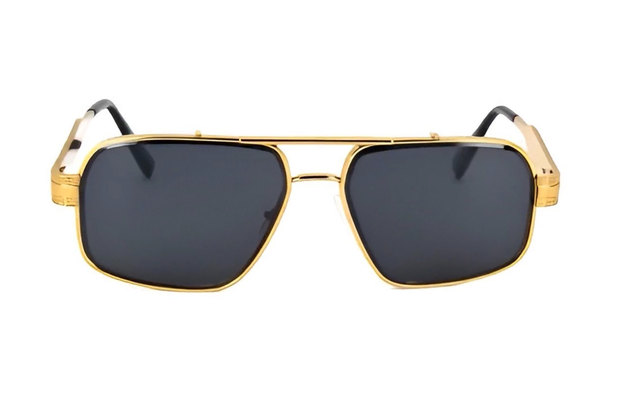 Men Sunglasses Classic Black Lens Square Fashion Design Gold Metal Frame Shades