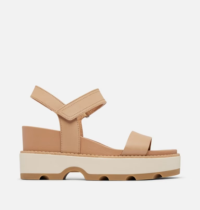 NIB SOREL Joanie IV Y-Strap Wedge Sandals, Honest Beige & Bleached Ceramic, 6M