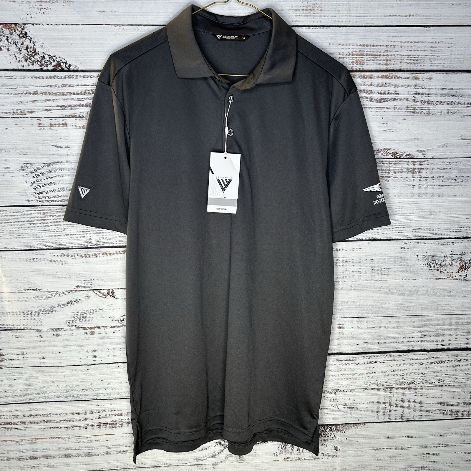 New Levelwear Genesis Invitational Charcoal Gray Wicking Golf Polo Shirt Small
