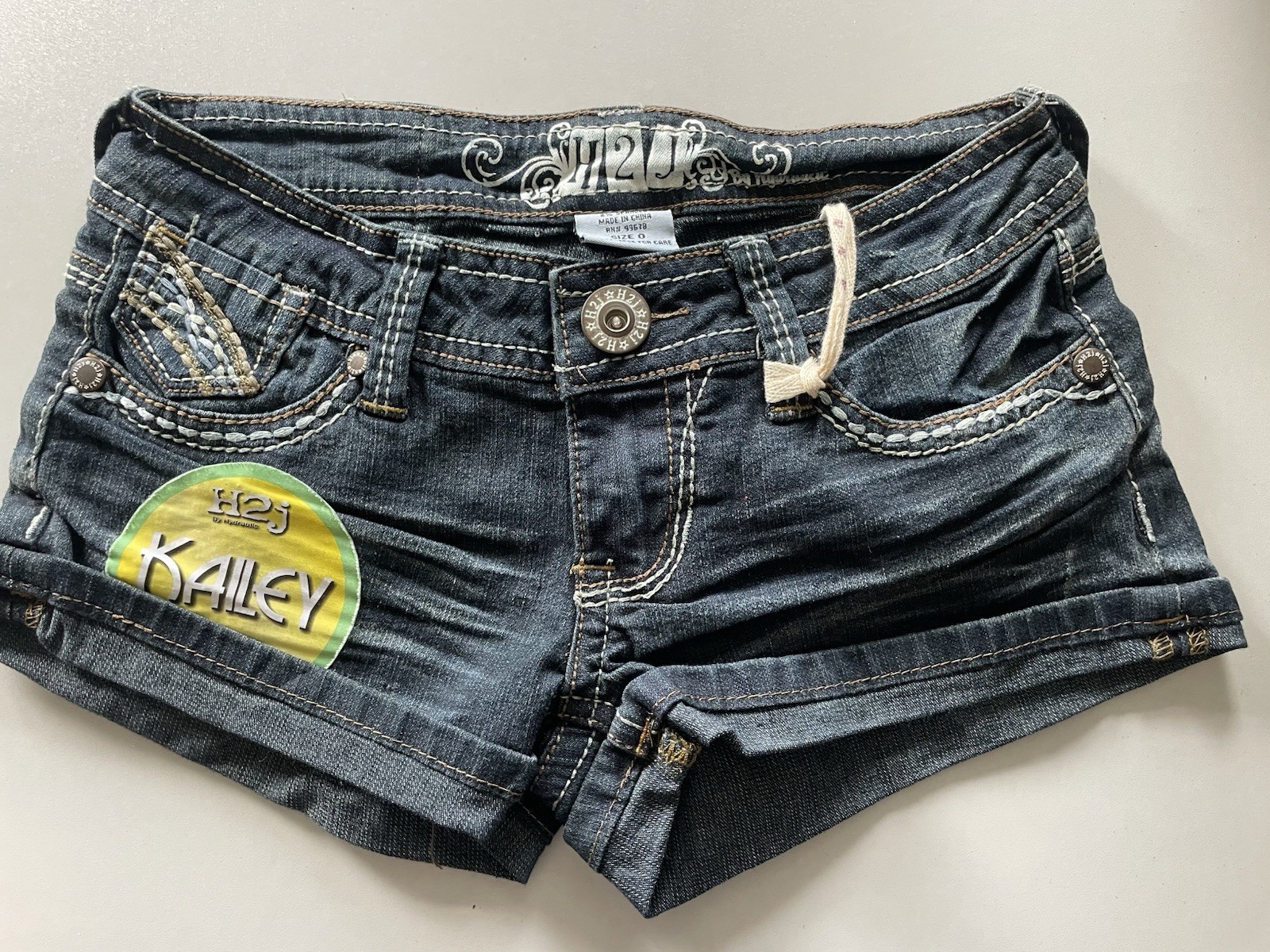 NWT Y2K VTG H2K Juniors Denim Shorty Shorts/Ultra Low Rise/Dark Wash (Size 0)