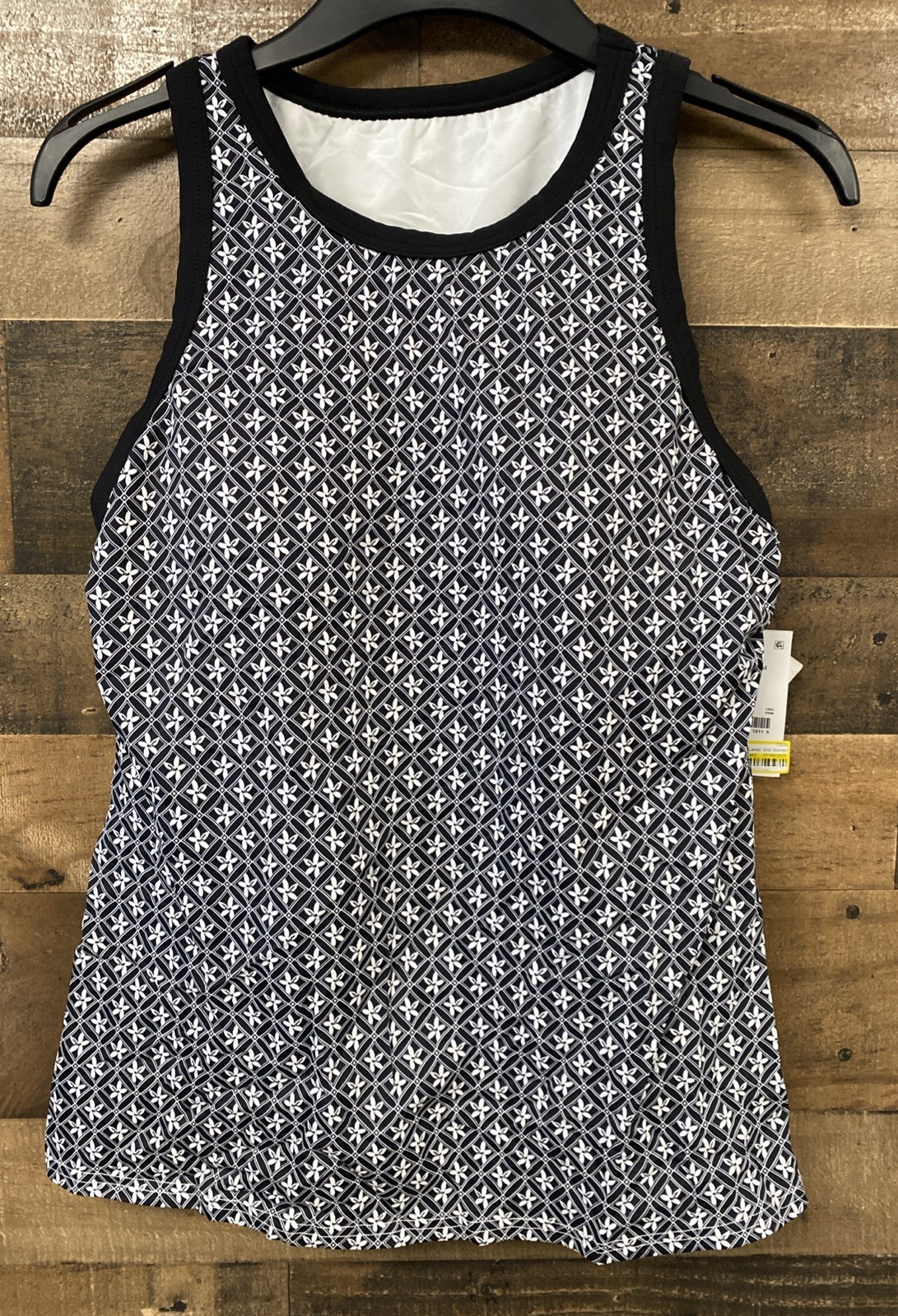 Lands’ End Women’s Geo Print High Neck Tankini Top Black White Size M 10-12 New