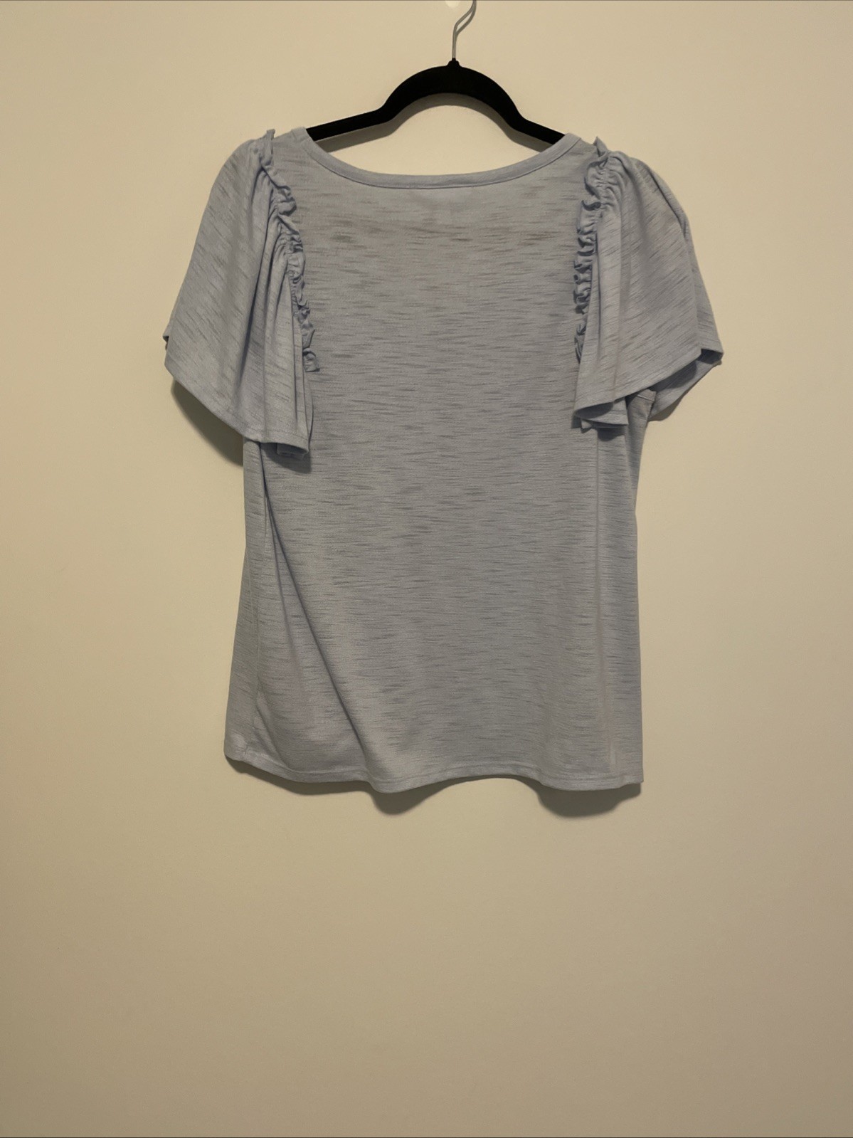 LC Lauren Conrad M Blue V Neck Ruffle Sleeve Knit Top Romantic