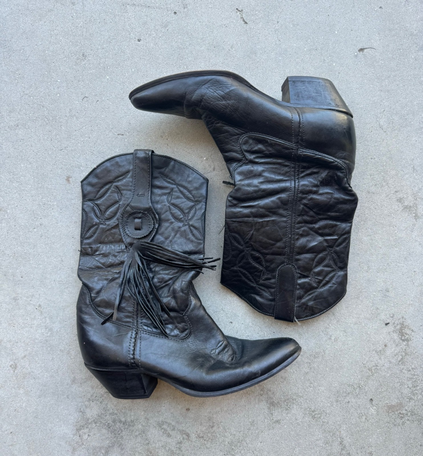 vintage laredo black leather cowgirl boots low great consition size 6.5