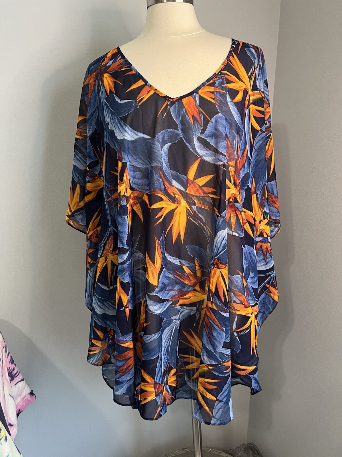 Tropical Escape Size XL Multi Floral Beach Coverup Resortwear Swim Vacation Boho