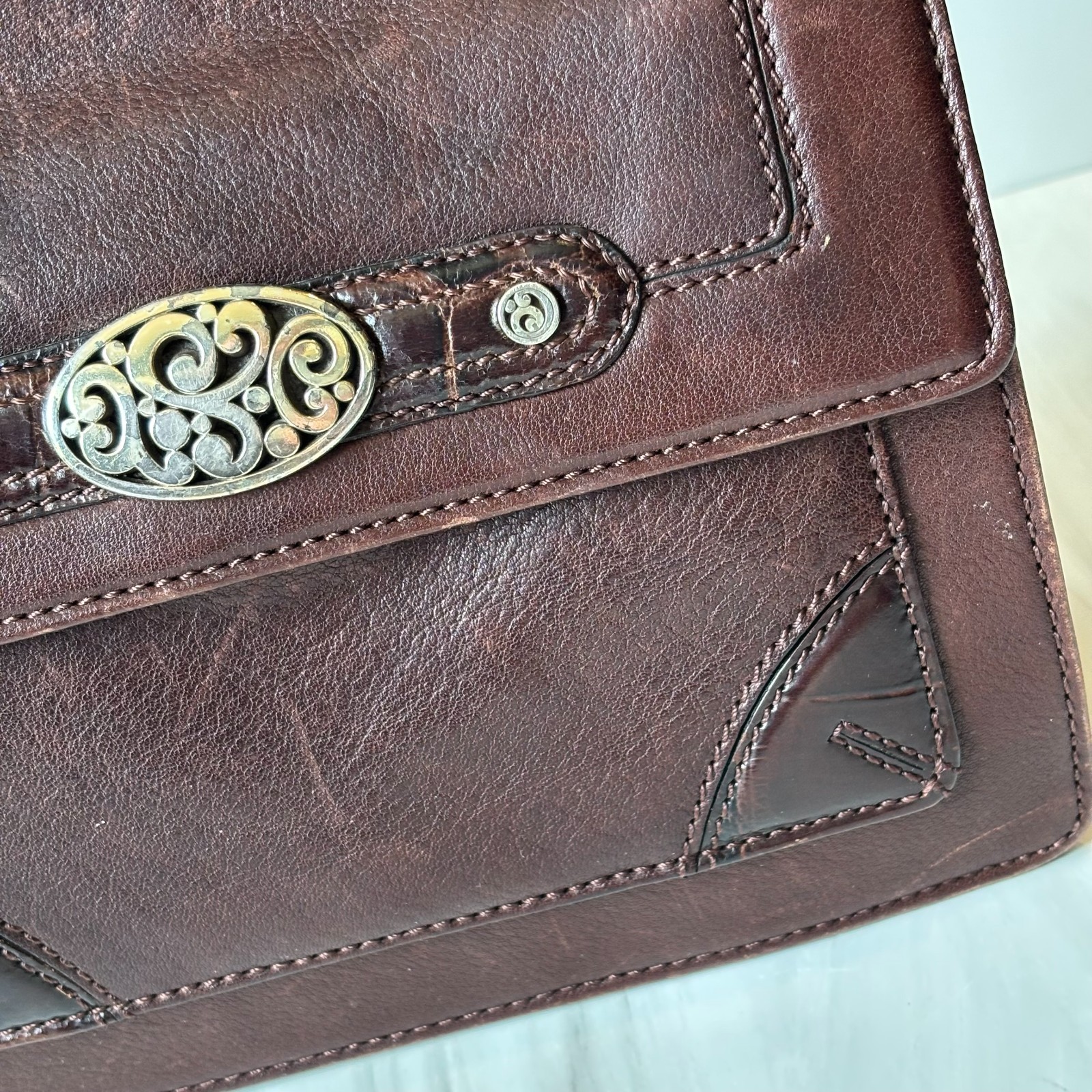BRIGHTON Contempo City Brown Leather Crossbody Organizer Shoulder Bag Purse