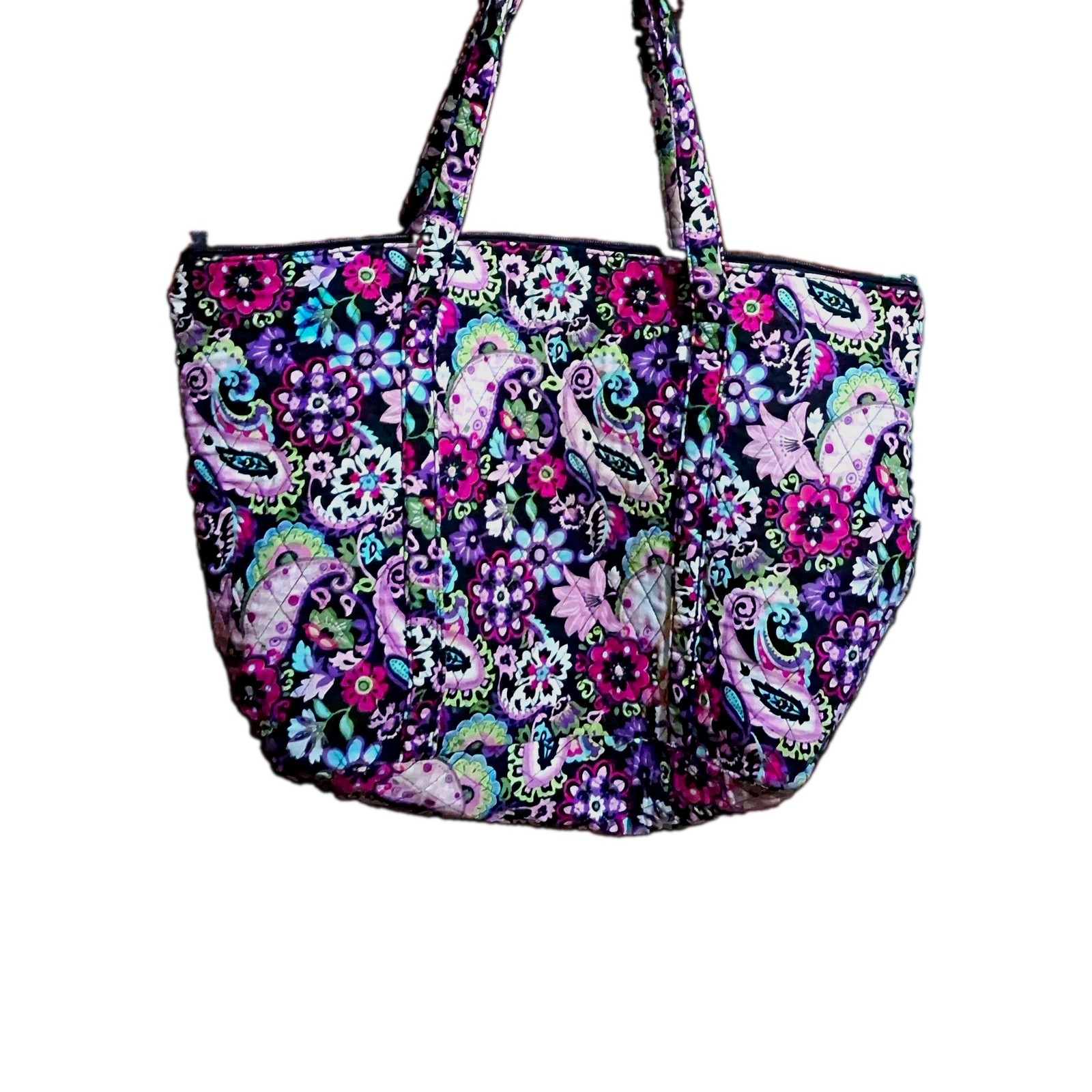 Women’s Quilted Floral Multicolor Zip Tote Bag Double Handles Lined Pockets