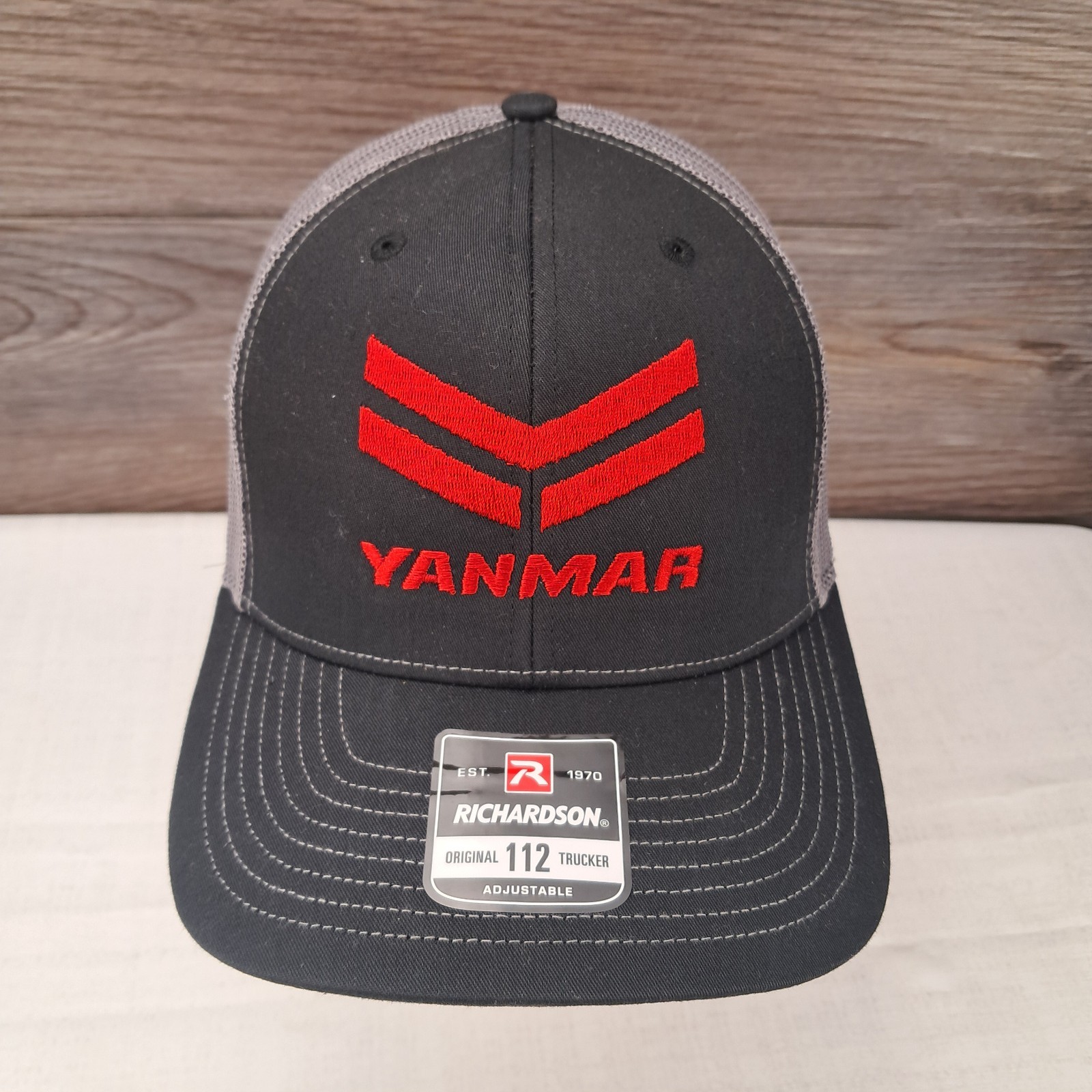 YANMAR Logo Embroidered Trucker Hat Black with Gray Mesh Snapback Cap Hat