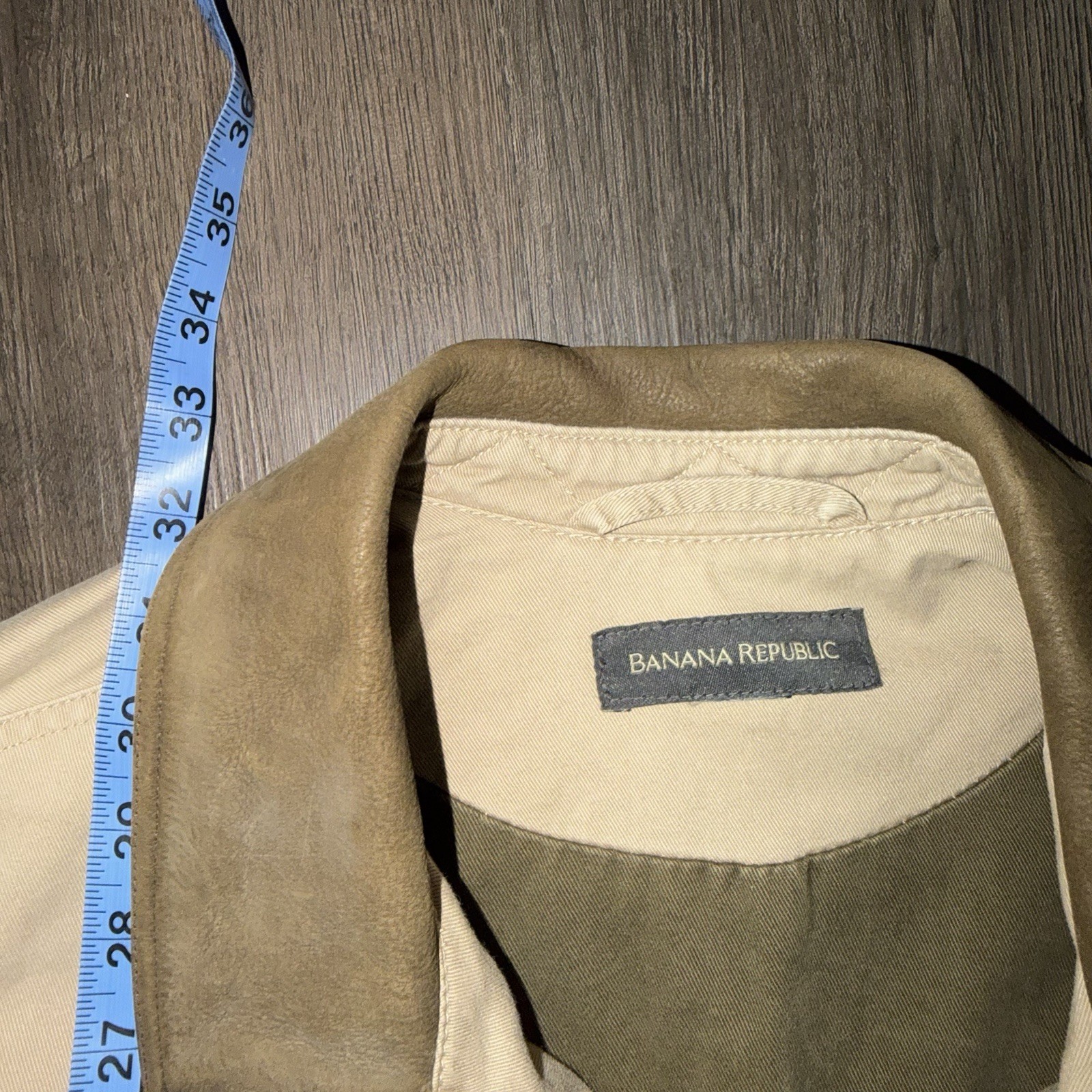 Vintage 90s Banana Republic Barn Coat Mens Tan Leather Collar Canvas Chore Large