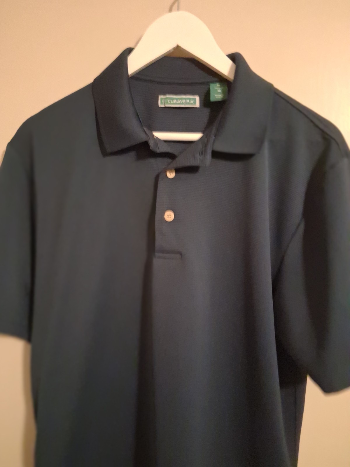 Cubavera Men’s Polo Shirt Blue Solid Short Sleeve Collared Button M
