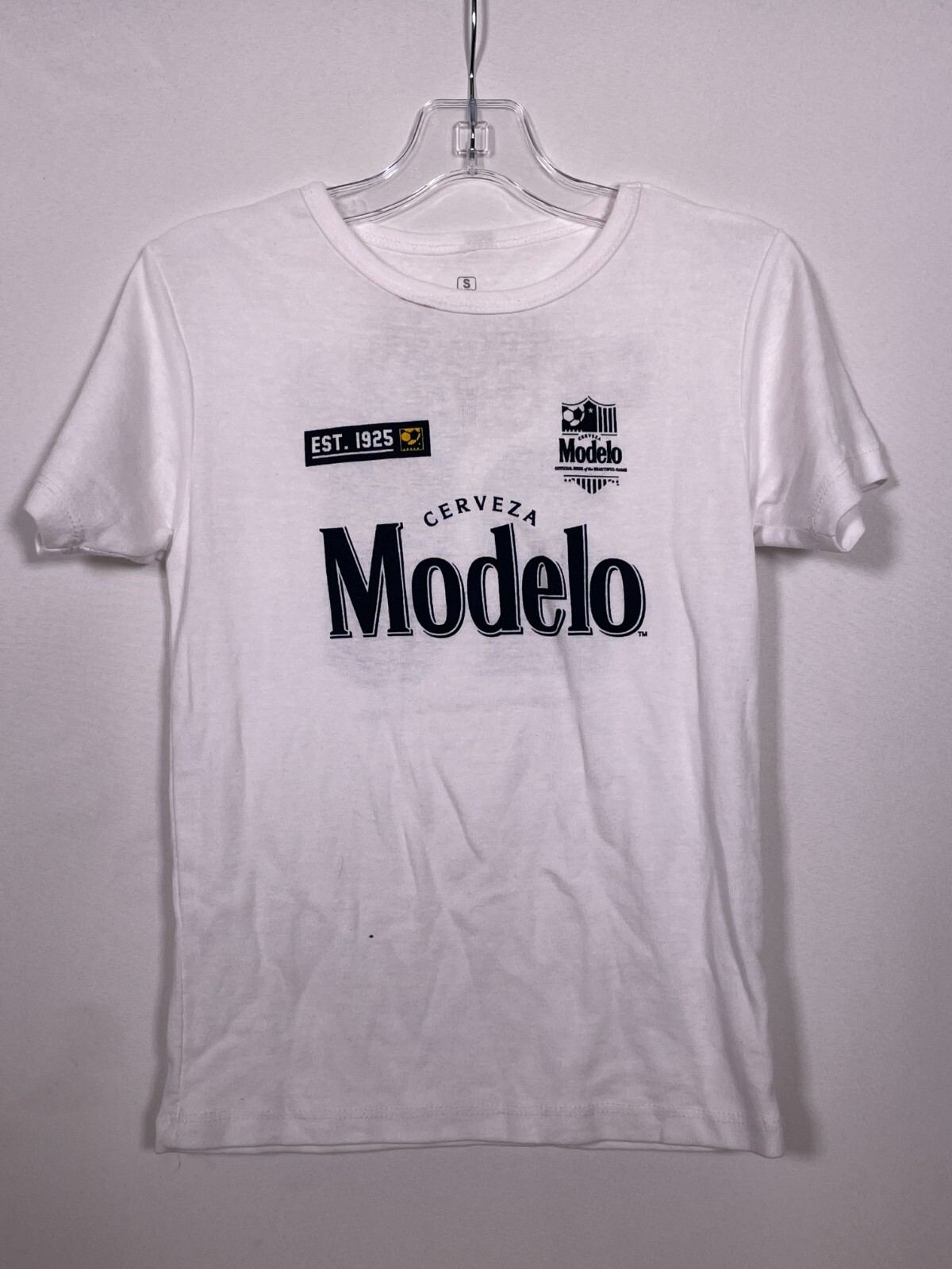Cerveza Modelo Beer Est 1925 White Jersey Style Soccer T-Shirt Kids SMALL