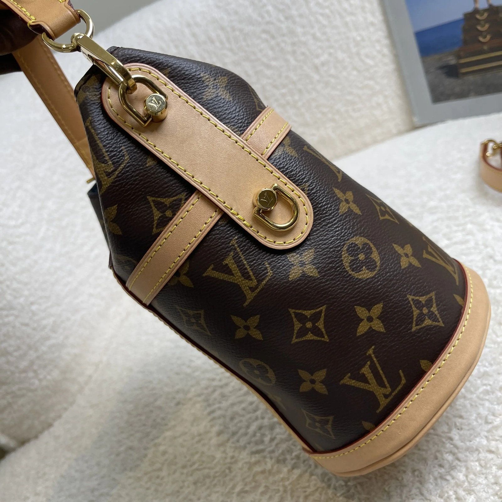 Louis Vuitton Duffle Monogram Bag Brown Leather Strap