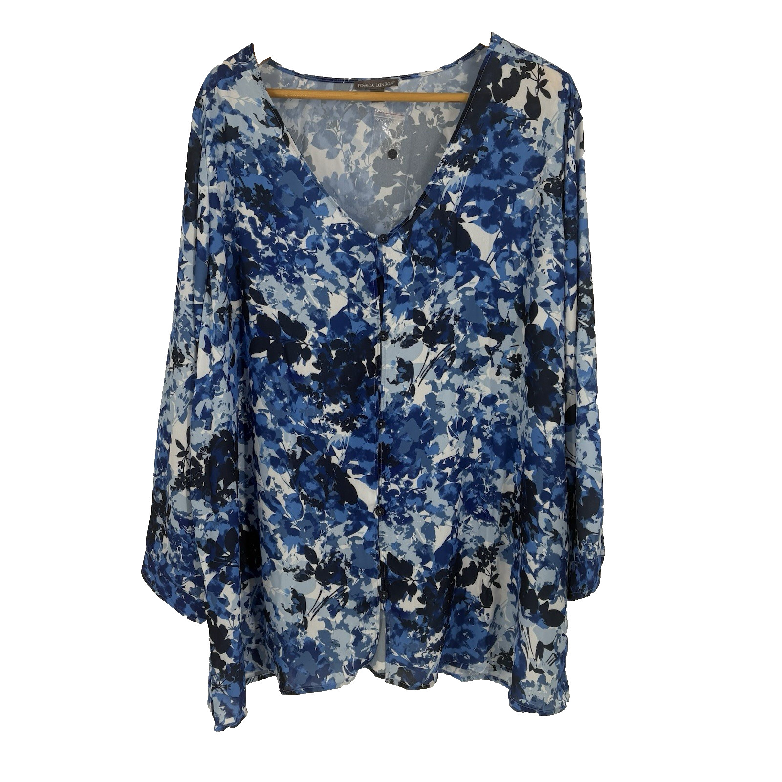 Jessica London Women Tunic Top 28W Blue Stretch Lightweight Abstract Art 2 Wear