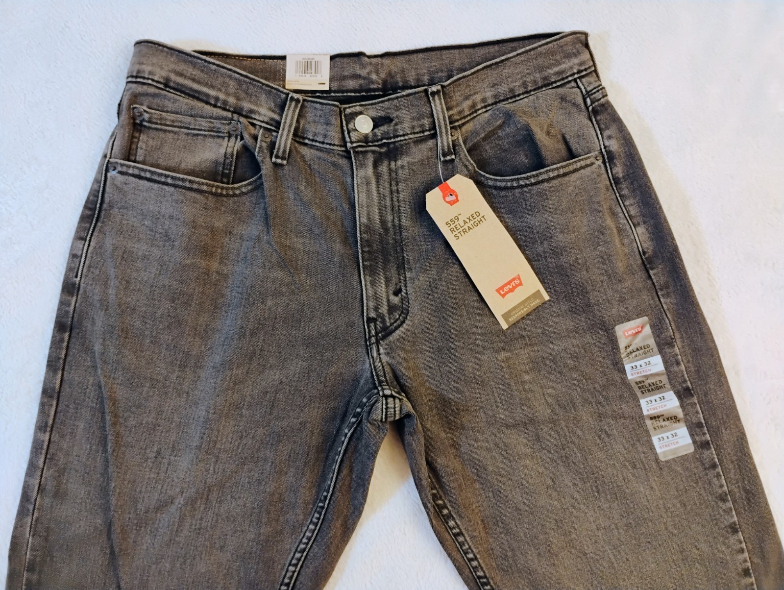 New 33×32 Levi’s 559 Stretch Jeans in Grey ~ Straight Relaxed Stretch 65% cotton