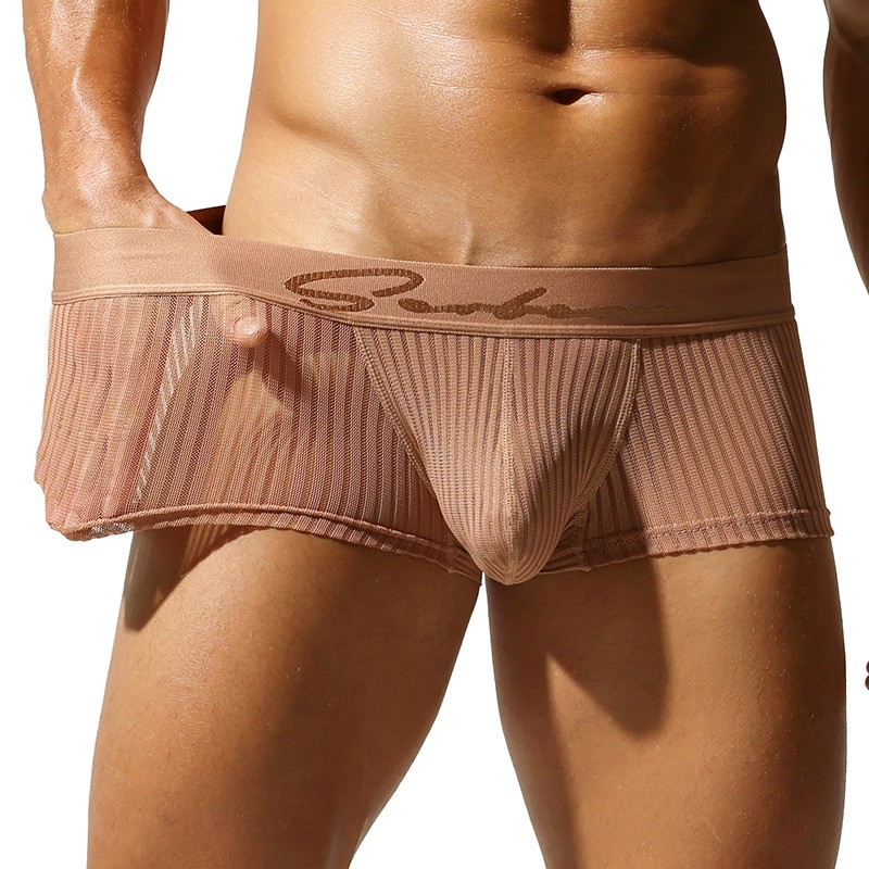 NEW Seobean Men’s Comfy Shorts Striped Pouch Underwear Low-Rise Boxer Briefs