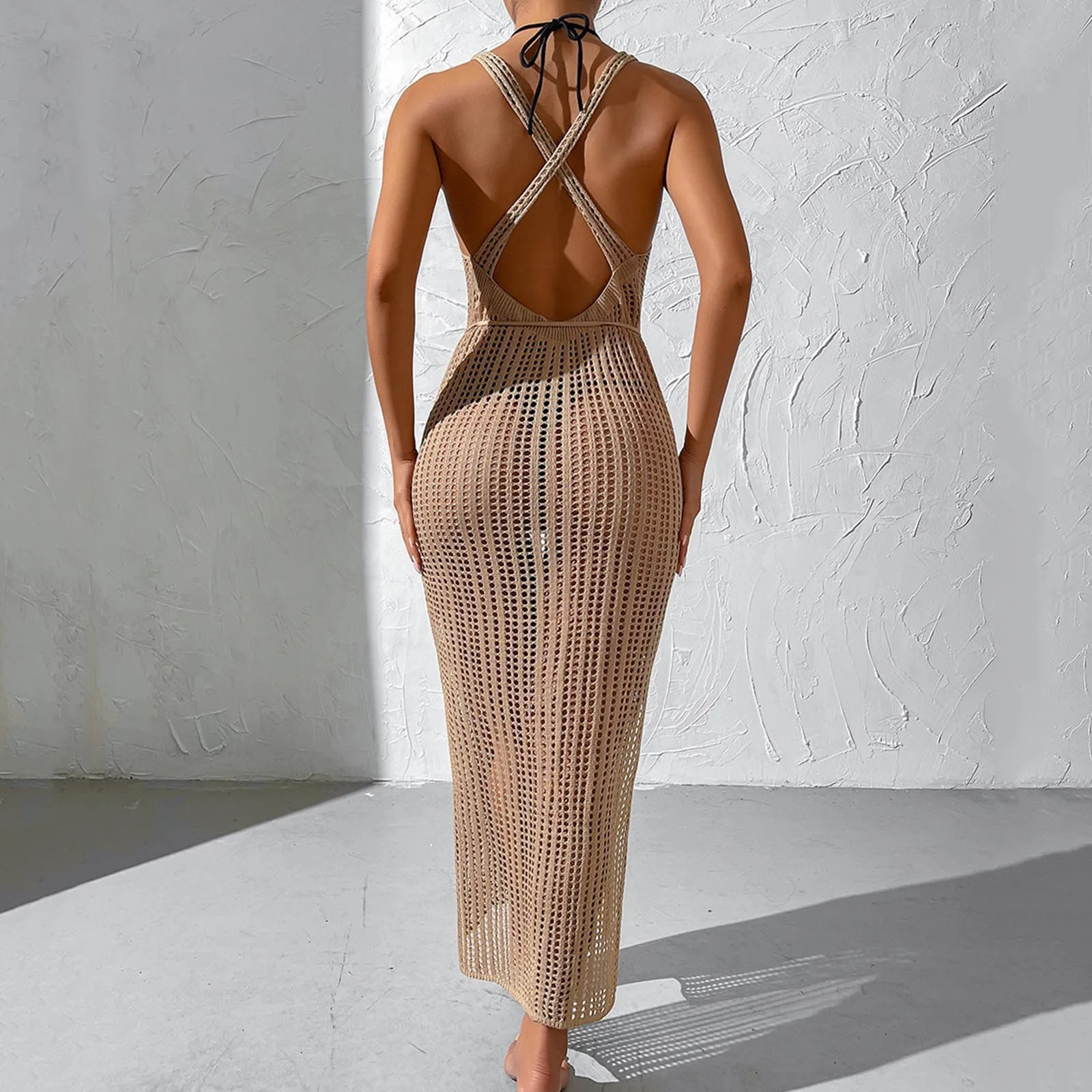 Womens Crochet Beach Cover Up Fishnet Swimwear Cover Up Maxi Dress