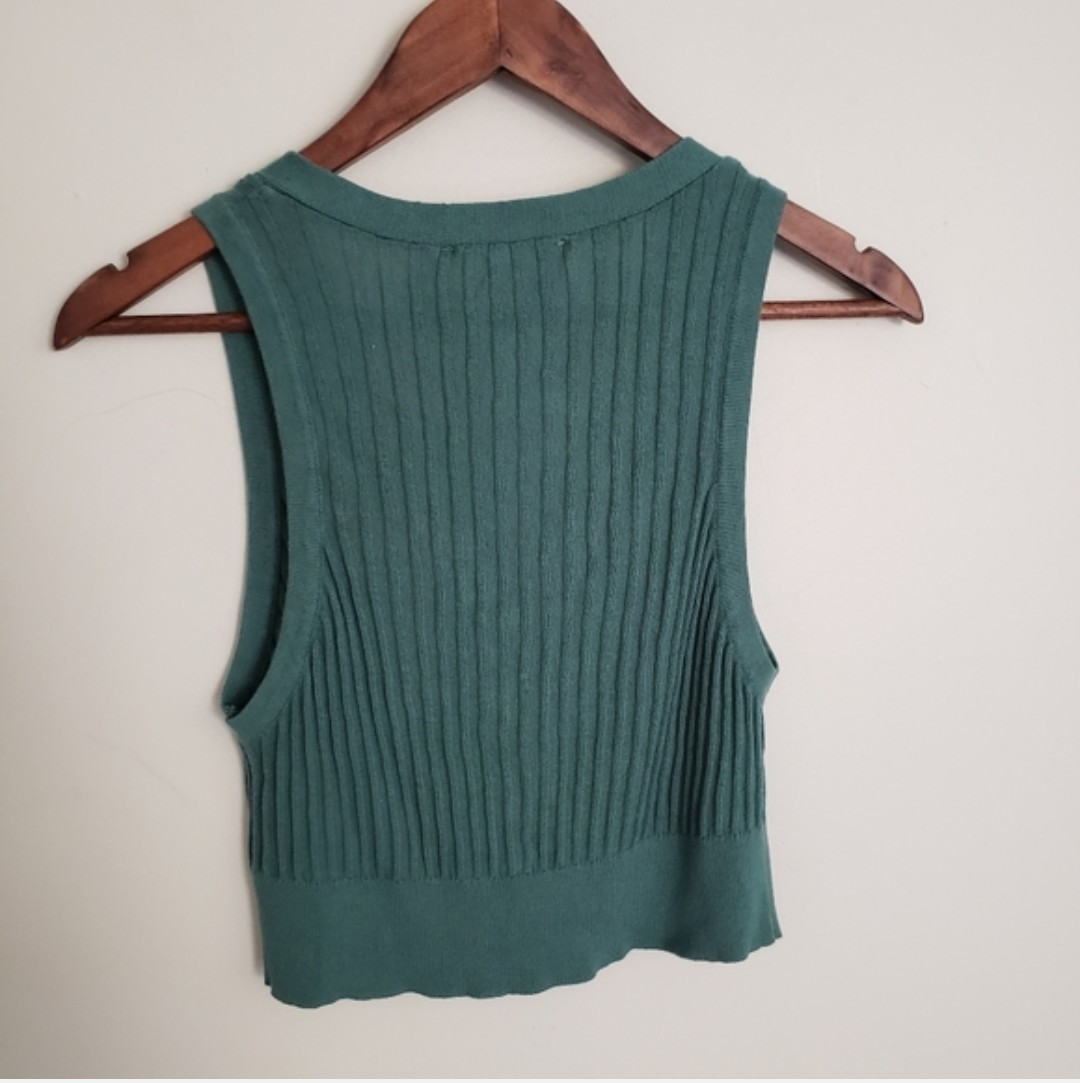 American Threads Teal Ribbed, Knitted Button-Front Crop Top Size XS/S