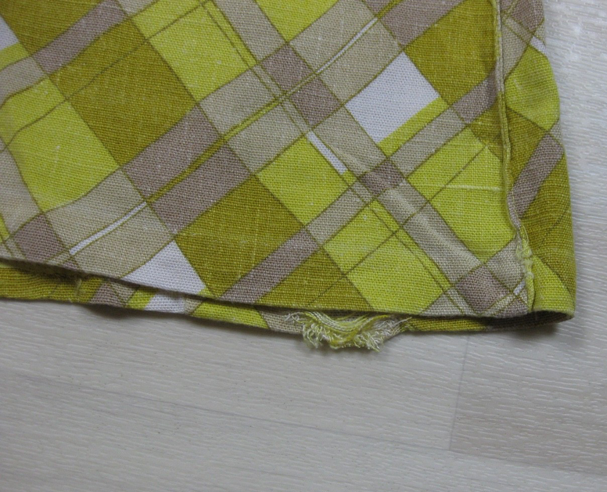 Vintage 60s Mini Sheath Shift Dress (S) Plaid Yellow Day Glo Sleeveless MOD