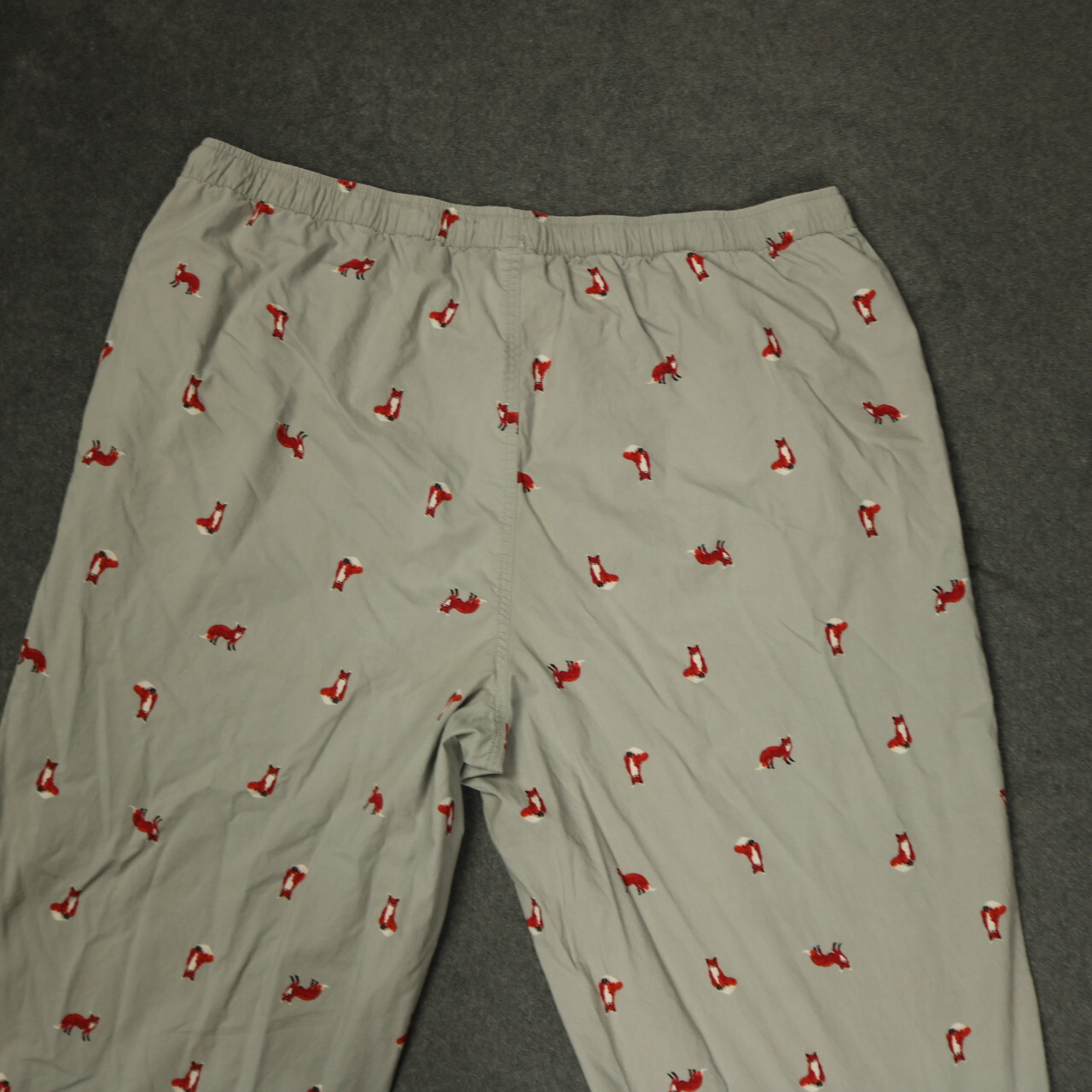 Lands End Foxes Pajama Pant Sleep Bottom Elastic Waist Button Fly Gray 2XL 44-46